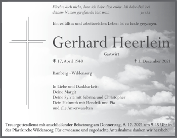 Anzeige von Gerhard Heerlein von MGO