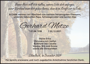 Anzeige von Gerhard Metze von MGO