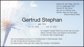 Anzeige von Gertrud Stephan von MGO