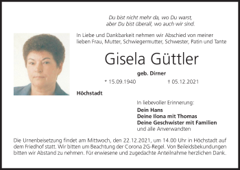 Anzeige von Gisela Güttler von MGO