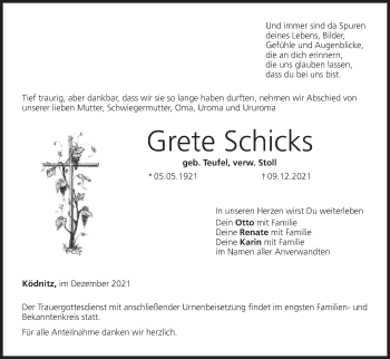 Anzeige von Grete Schicks von MGO