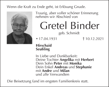 Anzeige von Gretel Binder von MGO