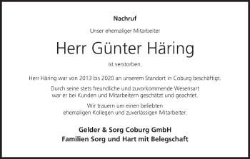 Anzeige von Günter Häring von MGO