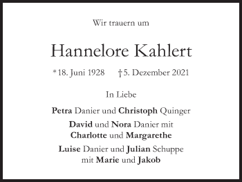 Anzeige von Hannelore Kahlert von MGO