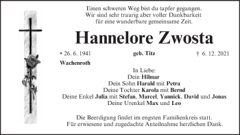 Anzeige von Hannelore Zwosta von MGO