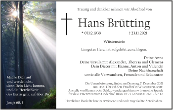 Anzeige von Hans Brütting von MGO