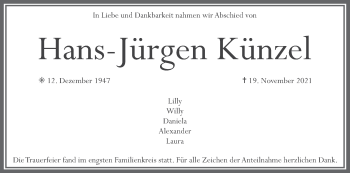 Anzeige von Hans-Jürgen Künzel von MGO