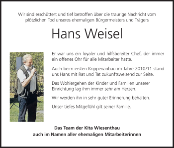 Anzeige von Hans Weisel von MGO