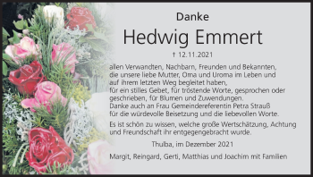 Anzeige von Hedwig Emmert von MGO