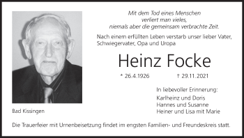 Anzeige von Heinz Focke von MGO
