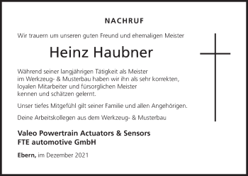 Anzeige von Heinz Haubner von MGO