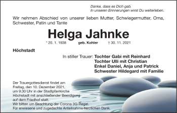 Anzeige von Helga Jahnke von MGO