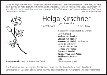 Anzeige von Helga Kirschner von MGO