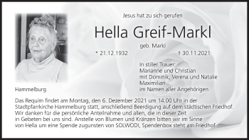 Anzeige von Hella Greif-Markl von MGO