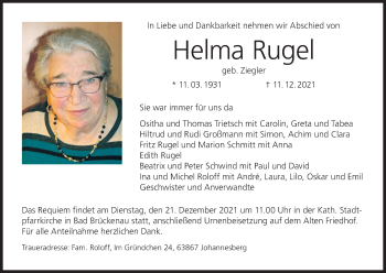 Anzeige von Helma Rugel von MGO