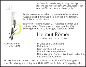 Anzeige von Helmut Römer von MGO