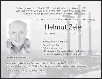 Anzeige von Helmut Zeier von MGO