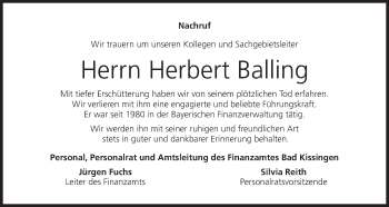 Anzeige von Herbert Balling von MGO