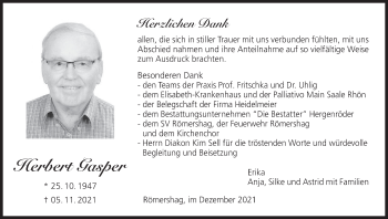 Anzeige von Herbert Gasper von MGO