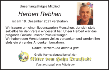 Anzeige von Herbert Rebhan von MGO
