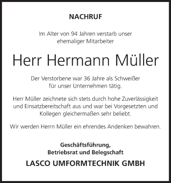 Anzeige von Hermann Müller von MGO
