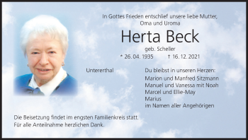 Anzeige von Herta Beck von MGO