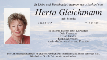 Anzeige von Herta Gleichmann von MGO