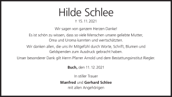 Anzeige von Hilde Schlee von MGO