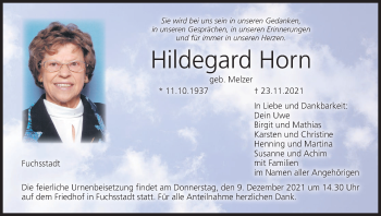 Anzeige von Hildegard Horn von MGO