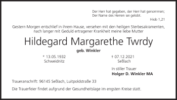 Anzeige von Hildegard Margarethe Twrdy von MGO