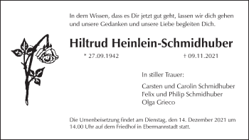 Anzeige von Hiltrud Heinlein-Schmidhuber von MGO