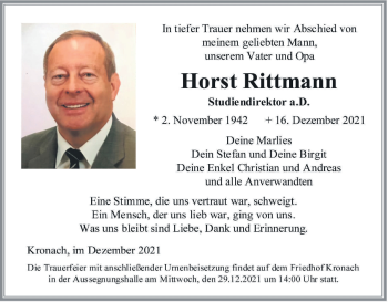 Anzeige von Horst Rittmann von MGO