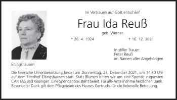 Anzeige von Ida Reuß von MGO