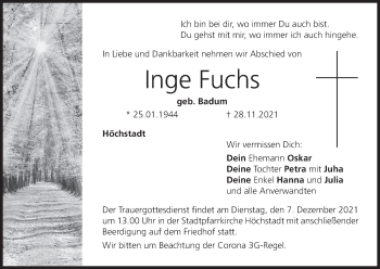 Anzeige von Inge Fuchs von MGO