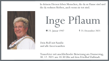 Anzeige von Inge Pflaum von MGO