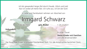 Anzeige von Irmgard Schwarz von MGO