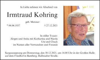 Anzeige von Irmtraud Kohring von MGO