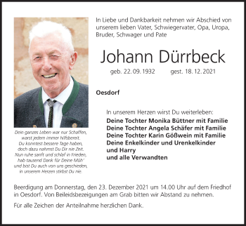 Anzeige von Johann Dürrbeck von MGO