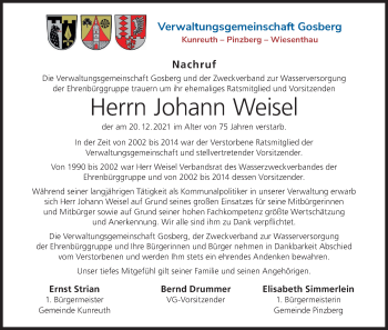 Anzeige von Johann Weisel von MGO