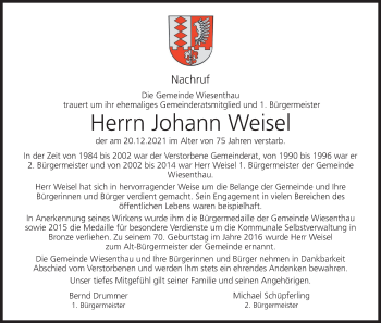 Anzeige von Johann Weisel von MGO