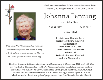 Anzeige von Johanna Penning von MGO