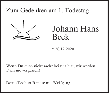 Anzeige von Johann Hans Beck von MGO