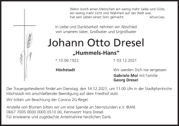 Anzeige von Johann Otto Dresel von MGO