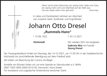 Anzeige von Johann Otto Dresel von MGO
