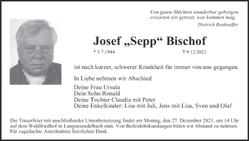Anzeige von Josef Bischof von MGO