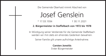 Anzeige von Josef Genslein von MGO