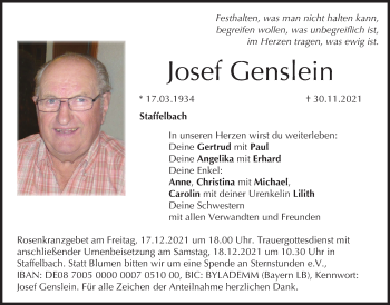 Anzeige von Josef Genslein von MGO