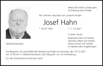 Anzeige von Josef Hahn von MGO