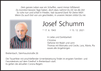 Anzeige von Josef Schumm von MGO
