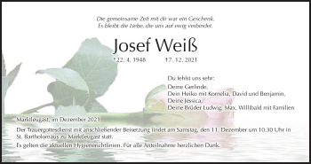 Anzeige von Josef Weiß von MGO